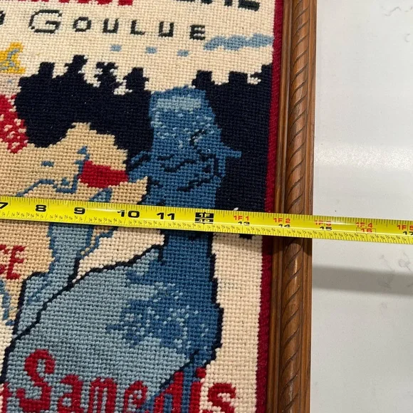 Vintage Framed Crewelwork Bridge Moulin Rouge La Goulue Original Needlepoint - Picture 7 of 8